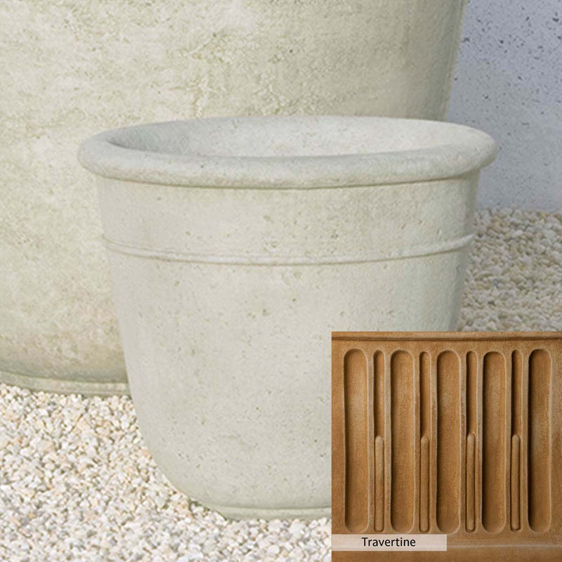 Travertine Patina for the Campania International Carema Small Planter, soft yellows, oranges, and brown for an old-word garden.