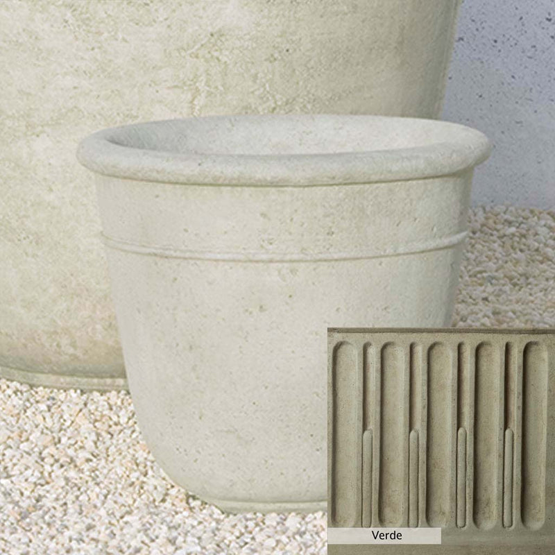 Verde Patina for the Campania International Carema Small Planter, green and gray come together in a soft tone blended into a soft green.