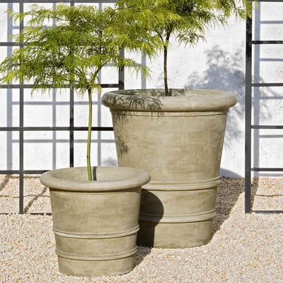 Campania International Lucca Garden Planter is shown in the Verde Patina. Made from cast stone.