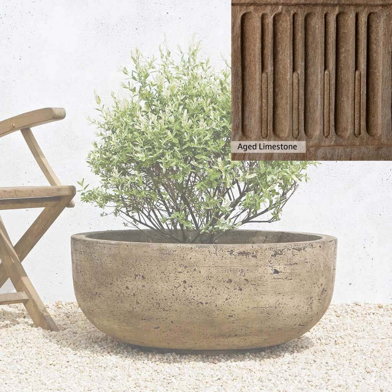Aged Limestone Patina for the Campania International Mesa Large Planter, brown, orange, and green for an old stone look.