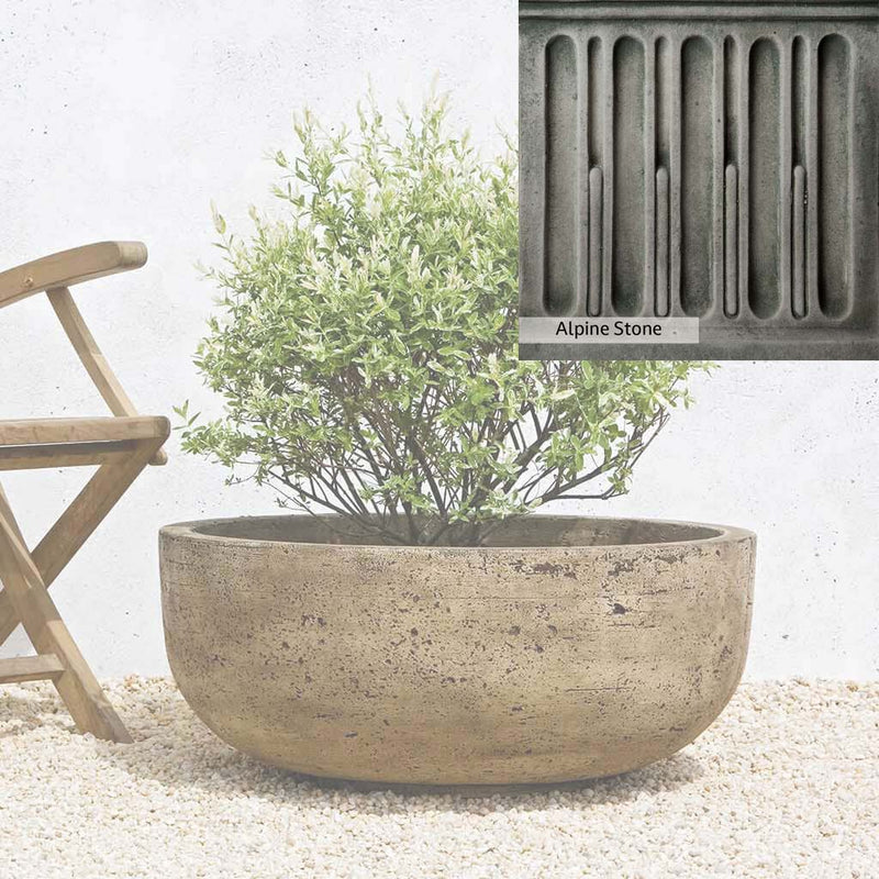 Alpine Stone Patina for the Campania International Mesa Large Planter, a medium gray with a bit of green to define the details.