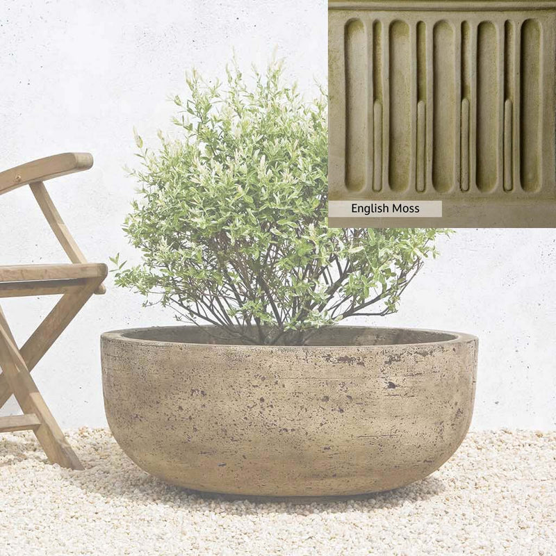 English Moss Patina for the Campania International Mesa Large Planter, green blended into a soft pallet with a light undertone of gray.