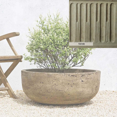 Verde Patina for the Campania International Mesa Large Planter, green and gray come together in a soft tone blended into a soft green.