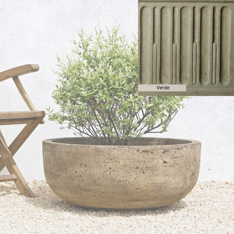 Verde Patina for the Campania International Mesa Large Planter, green and gray come together in a soft tone blended into a soft green.