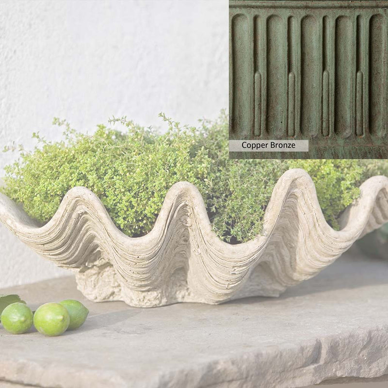 Copper Bronze Patina for theCampania International South Seas Planter, blues and greens blended into the look of aged copper.
