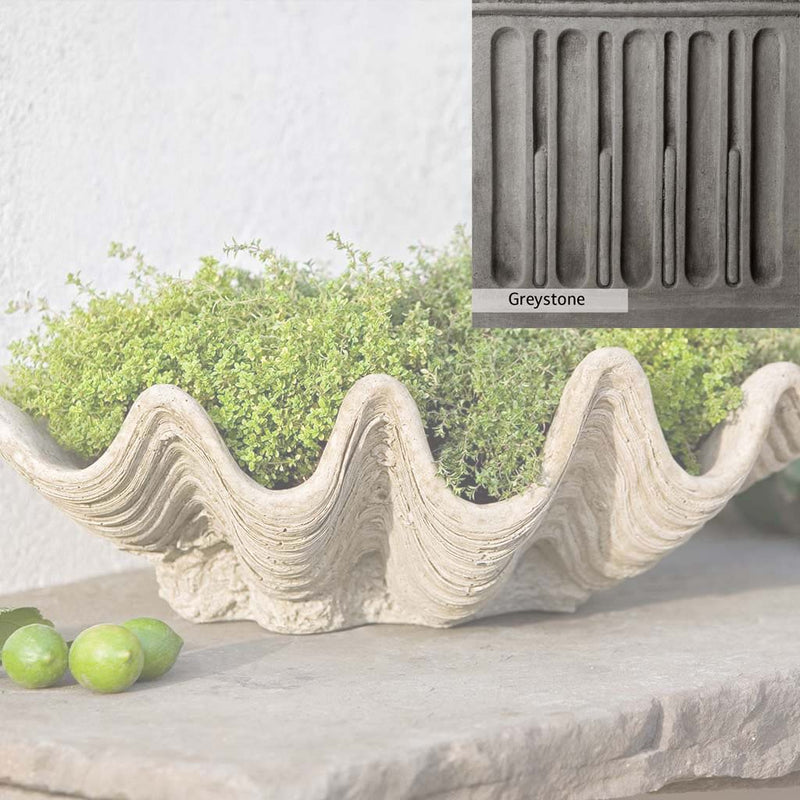 Greystone Patina for the Campania International South Seas Planter , a classic gray, soft, and muted, blends nicely in the garden.