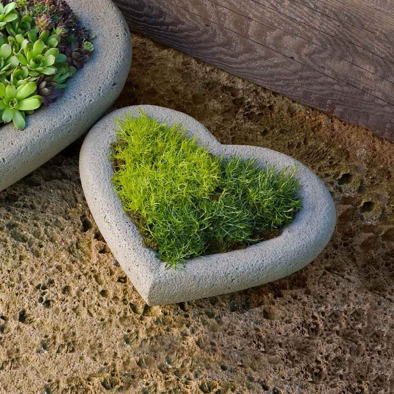 Campania International Small Heart Planter is shown in the Verde Patina. Made from cast stone.