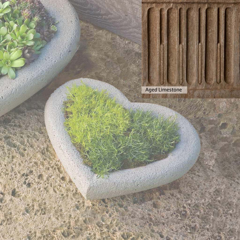 Aged Limestone Patina for the Campania International Small Heart Planter, brown, orange, and green for an old stone look.
