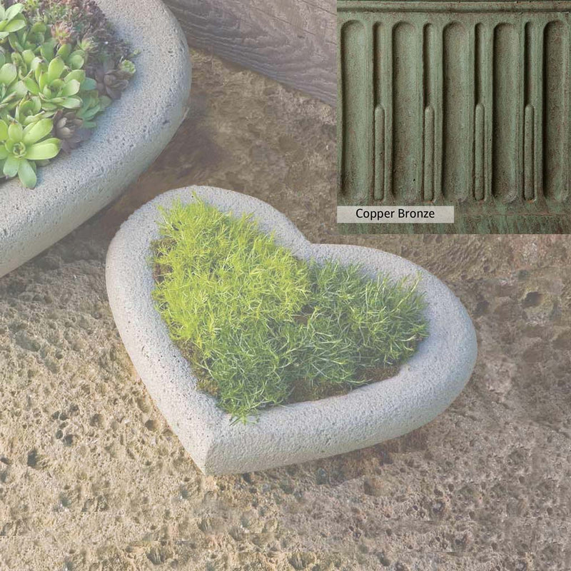 Copper Bronze Patina for theCampania International Small Heart Planter, blues and greens blended into the look of aged copper.