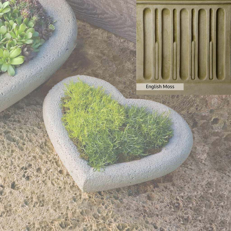 English Moss Patina for the Campania International Small Heart Planter, green blended into a soft pallet with a light undertone of gray.