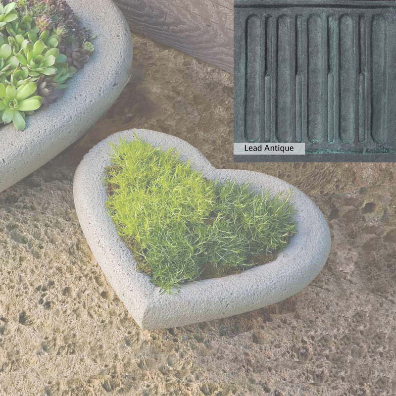 The Lead Antique Patina for the Campania International Small Heart Planter, aged blue and grey layered to give the look of a classic antique lead patina.