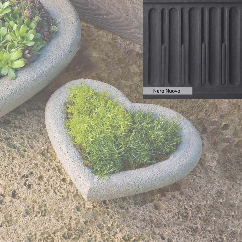 Nero Nuovo Patina for theCampania International Small Heart Planter, bold dramatic black patina for the garden.