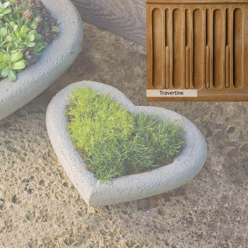 Travertine Patina for the Campania International Small Heart Planter, soft yellows, oranges, and brown for an old-word garden.