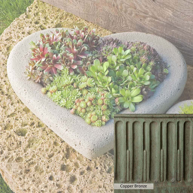 Copper Bronze Patina for theCampania International Large Heart Planter, blues and greens blended into the look of aged copper.