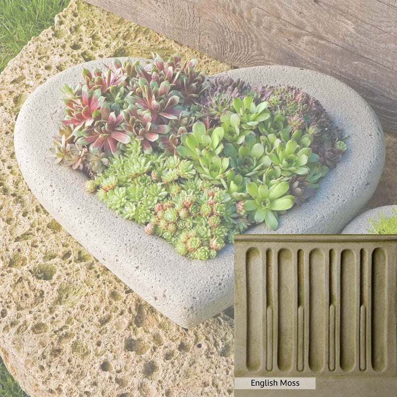 English Moss Patina for the Campania International Large Heart Planter, green blended into a soft pallet with a light undertone of gray.
