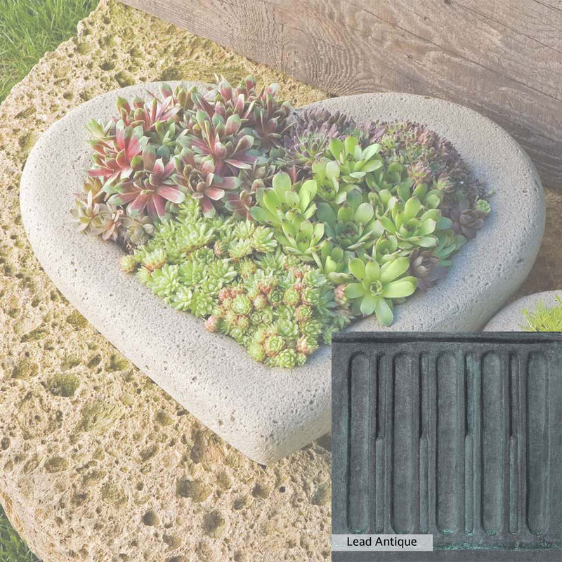 The Lead Antique Patina for the Campania International Large Heart Planter, aged blue and grey layered to give the look of a classic antique lead patina.