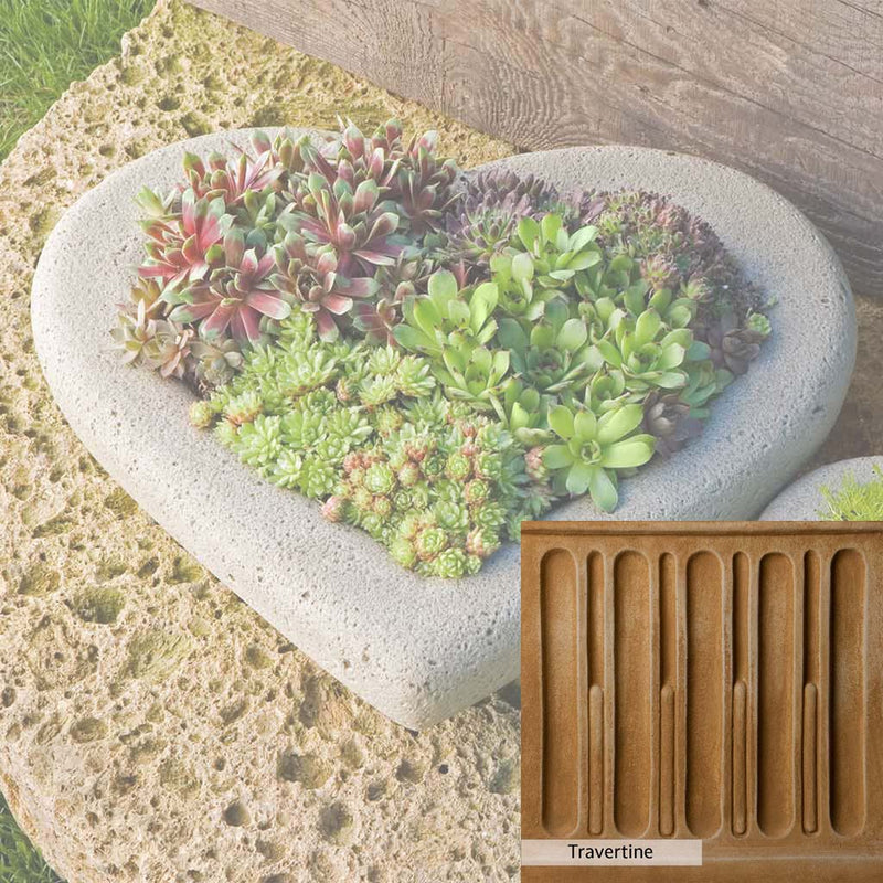 Travertine Patina for the Campania International Large Heart Planter, soft yellows, oranges, and brown for an old-word garden.