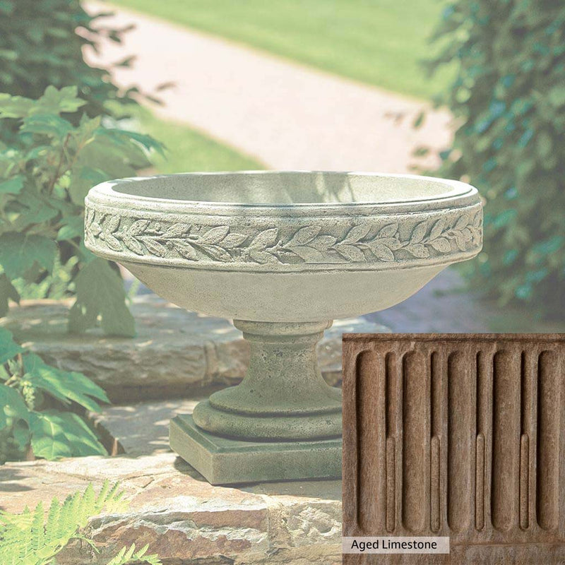 Aged Limestone Patina for the Campania International Longwood Laurel Banded Urn, brown, orange, and green for an old stone look.