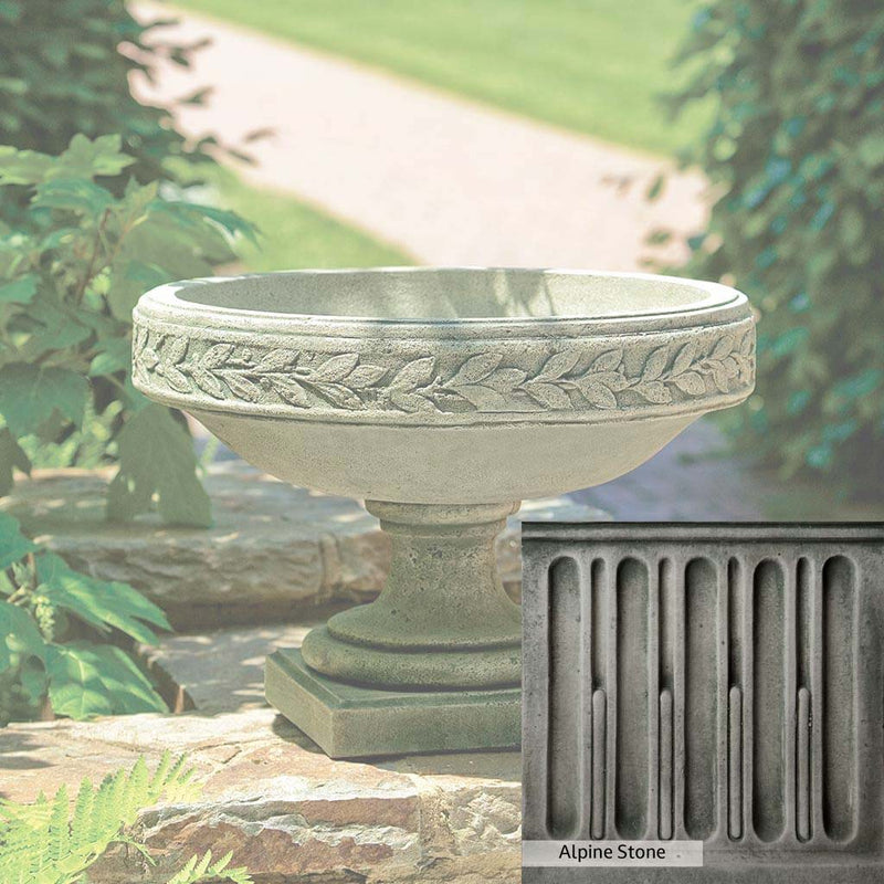 Alpine Stone Patina for the Campania International Longwood Laurel Banded Urn, a medium gray with a bit of green to define the details.