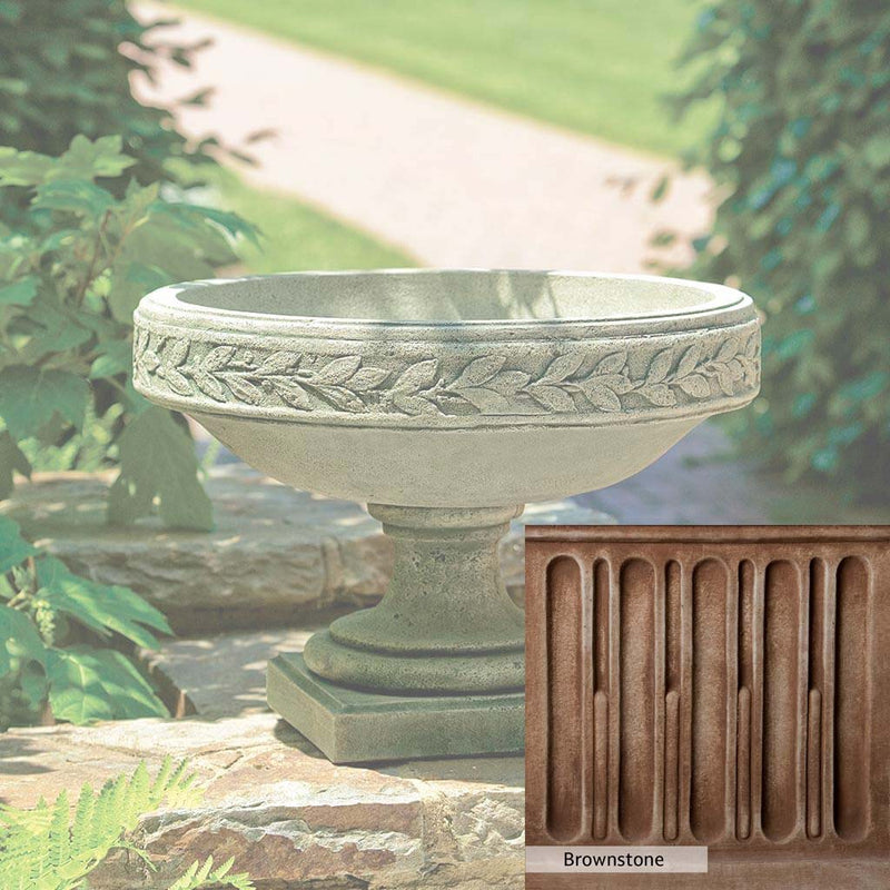 Brownstone Patina for the Campania International Longwood Laurel Banded Urn, brown blended with hints of red and yellow, works well in the garden.