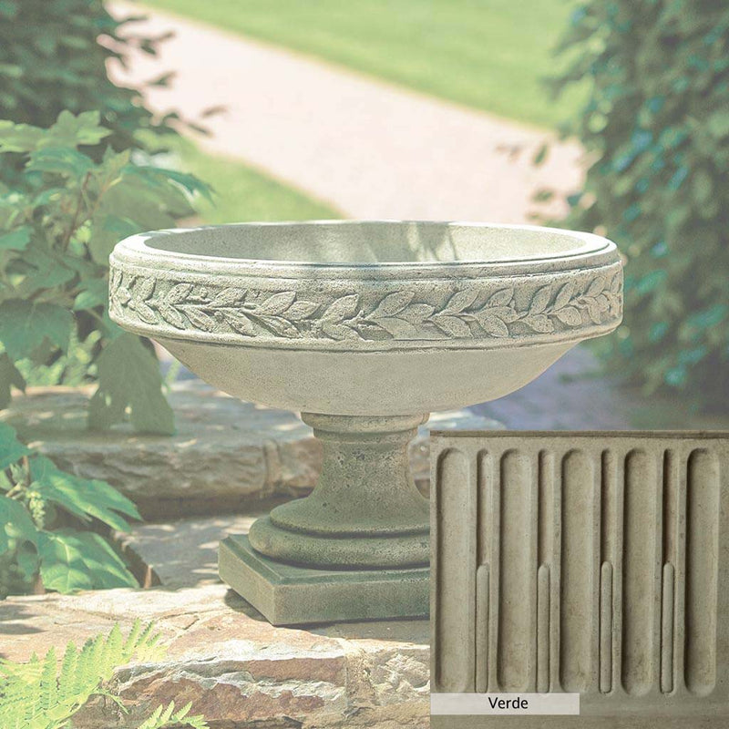 Verde Patina for the Campania International Longwood Laurel Banded Urn, green and gray come together in a soft tone blended into a soft green.