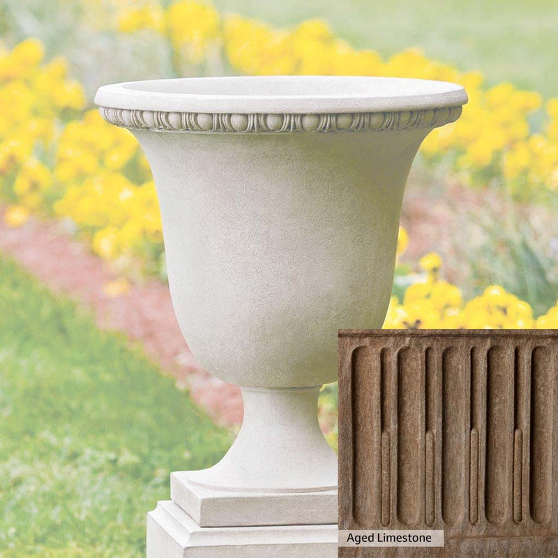 Aged Limestone Patina for the Campania International Williamsburg Egg and Dart Urn, brown, orange, and green for an old stone look.