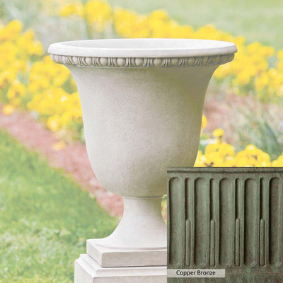 Copper Bronze Patina for theCampania International Williamsburg Egg and Dart Urn, blues and greens blended into the look of aged copper.