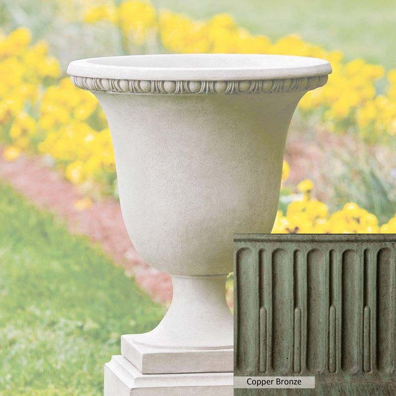 Copper Bronze Patina for theCampania International Williamsburg Egg and Dart Urn, blues and greens blended into the look of aged copper.