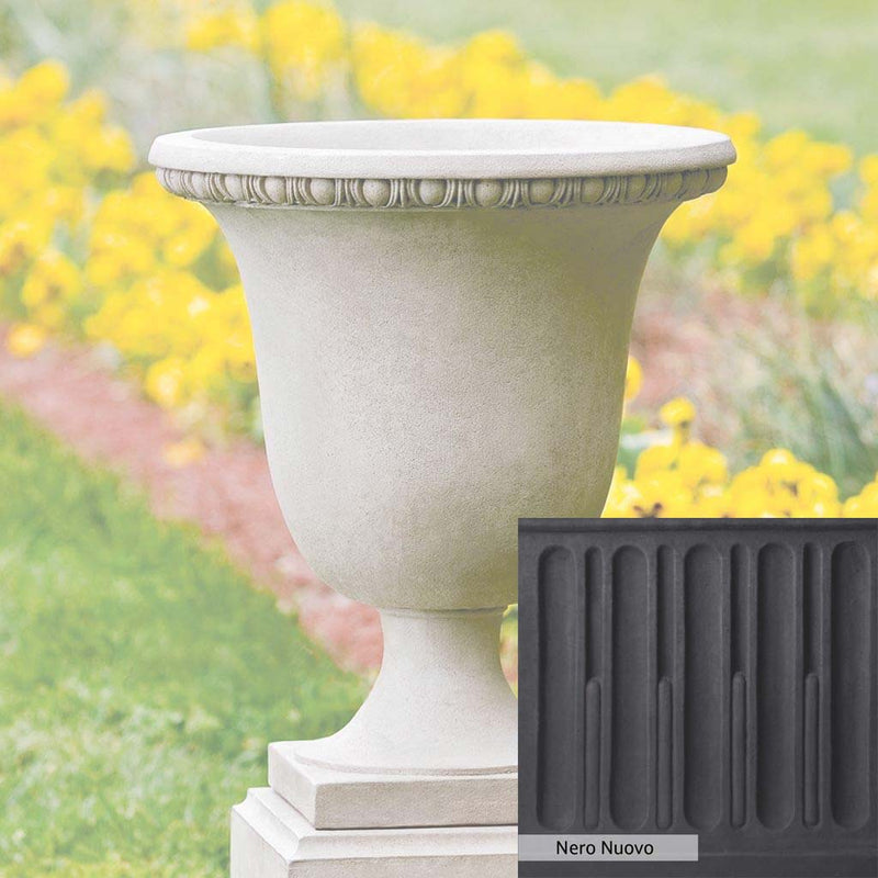 Nero Nuovo Patina for theCampania International Williamsburg Egg and Dart Urn, bold dramatic black patina for the garden.