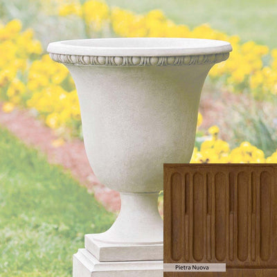Pietra Nuova Patina for the Campania International Williamsburg Egg and Dart Urn, a rich brown blended with black and orange.