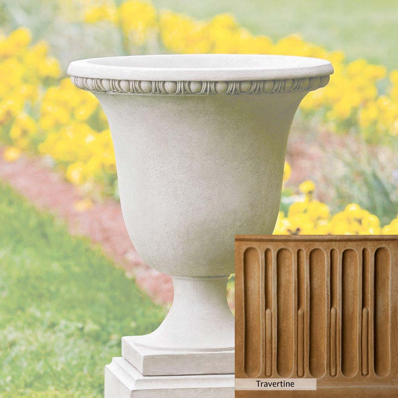 Travertine Patina for the Campania International Williamsburg Egg and Dart Urn, soft yellows, oranges, and brown for an old-word garden.