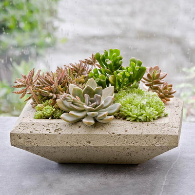 Campania International Nyssa Planter is shown in the Verde Patina. Made from cast stone.