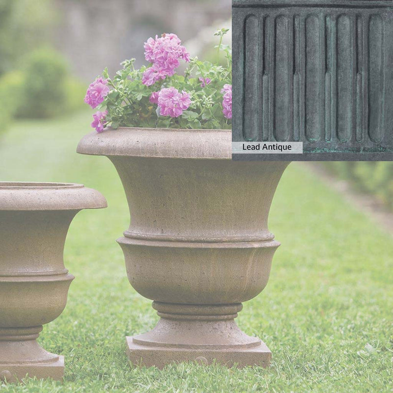 The Lead Antique Patina for the Campania International Williamsburg Wren Large Planter, aged blue and grey layered to give the look of a classic antique lead patina.