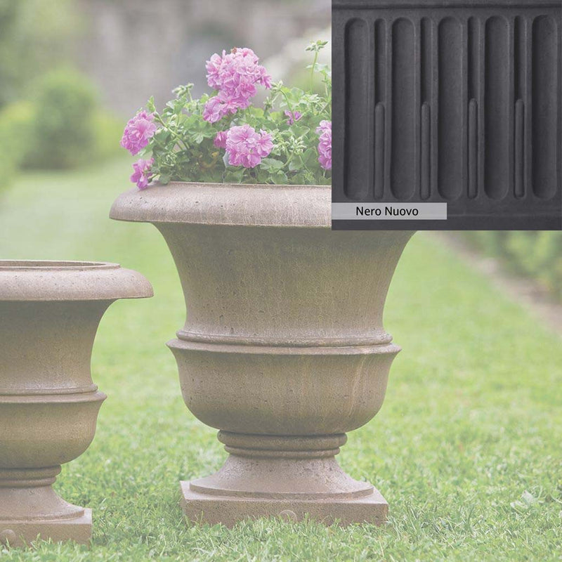 Nero Nuovo Patina for theCampania International Williamsburg Wren Large Planter, bold dramatic black patina for the garden.
