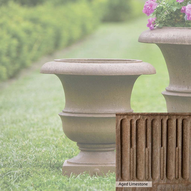 Aged Limestone Patina for the Campania International Williamsburg Wren Small Planter, brown, orange, and green for an old stone look.