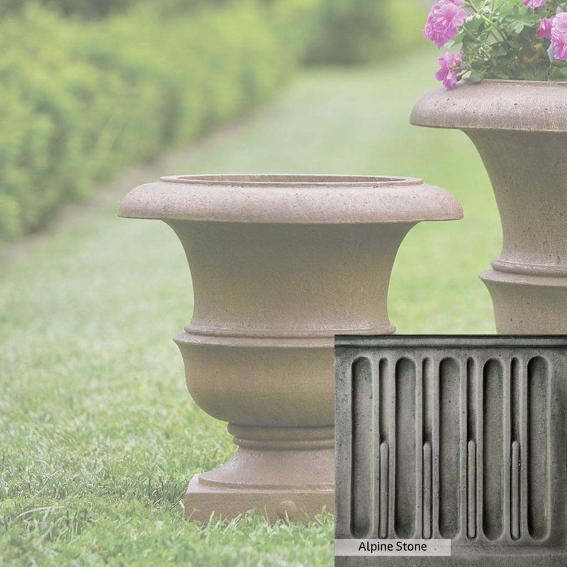 Alpine Stone Patina for the Campania International Williamsburg Wren Small Planter, a medium gray with a bit of green to define the details.