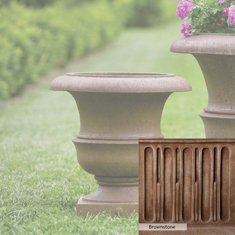 Brownstone Patina for the Campania International Williamsburg Wren Small Planter, brown blended with hints of red and yellow, works well in the garden.