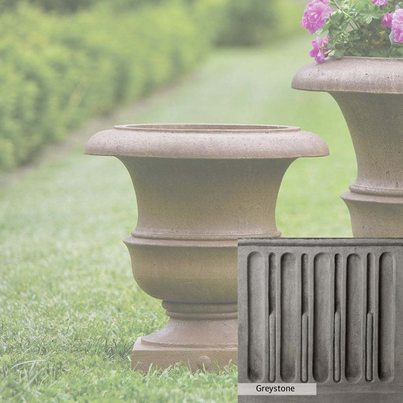 Greystone Patina for the Campania International Williamsburg Wren Small Planter , a classic gray, soft, and muted, blends nicely in the garden.