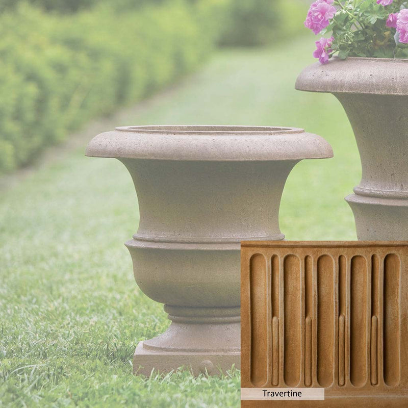 Travertine Patina for the Campania International Williamsburg Wren Small Planter, soft yellows, oranges, and brown for an old-word garden.