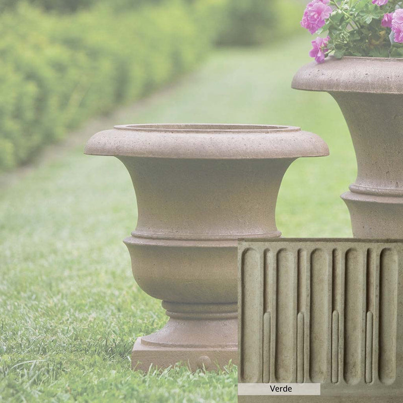 Verde Patina for the Campania International Williamsburg Wren Small Planter, green and gray come together in a soft tone blended into a soft green.