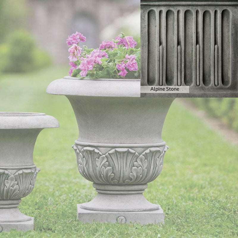 Alpine Stone Patina for the Campania International Williamsburg Acanthus Large Planter, a medium gray with a bit of green to define the details.