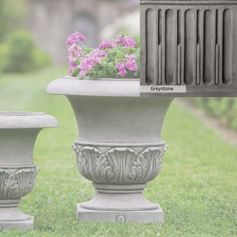 Greystone Patina for the Campania International Williamsburg Acanthus Large Planter , a classic gray, soft, and muted, blends nicely in the garden.