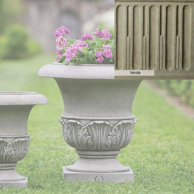 Verde Patina for the Campania International Williamsburg Acanthus Large Planter, green and gray come together in a soft tone blended into a soft green.