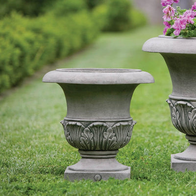 Campania International Williamsburg Acanthus Small Planter is shown in the Alpine Stone Patina. Made from cast stone.