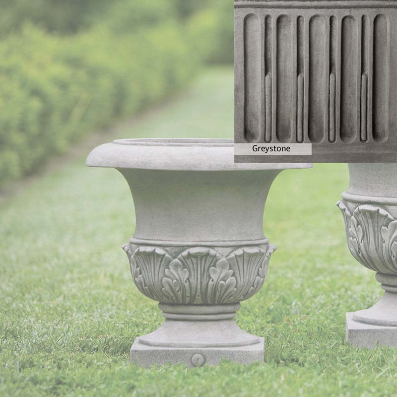 Greystone Patina for the Campania International Williamsburg Acanthus Small Planter , a classic gray, soft, and muted, blends nicely in the garden.