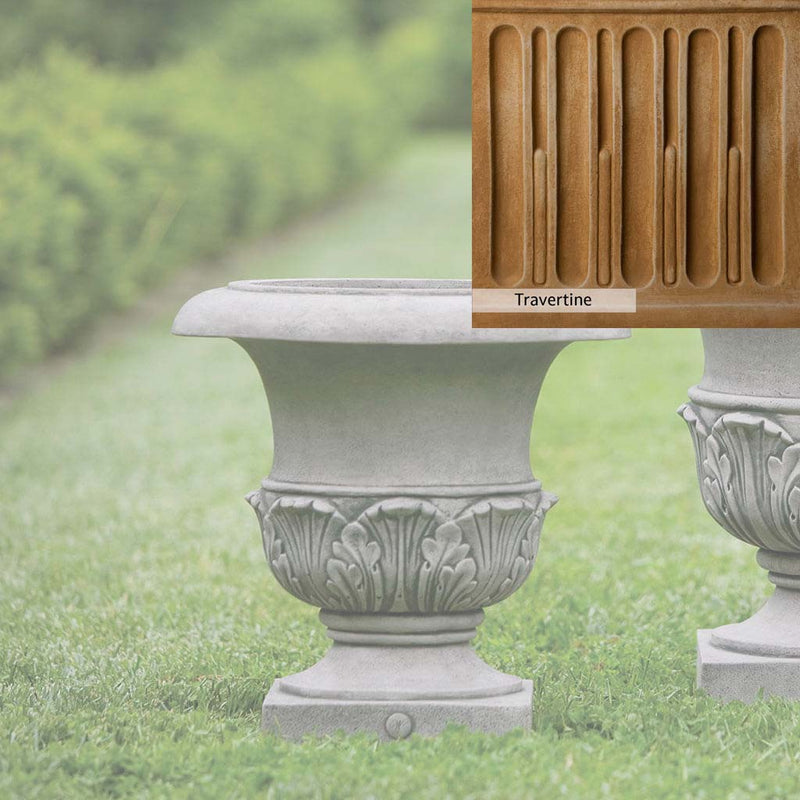 Travertine Patina for the Campania International Williamsburg Acanthus Small Planter, soft yellows, oranges, and brown for an old-word garden.