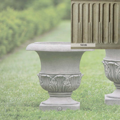 Verde Patina for the Campania International Williamsburg Acanthus Small Planter, green and gray come together in a soft tone blended into a soft green.