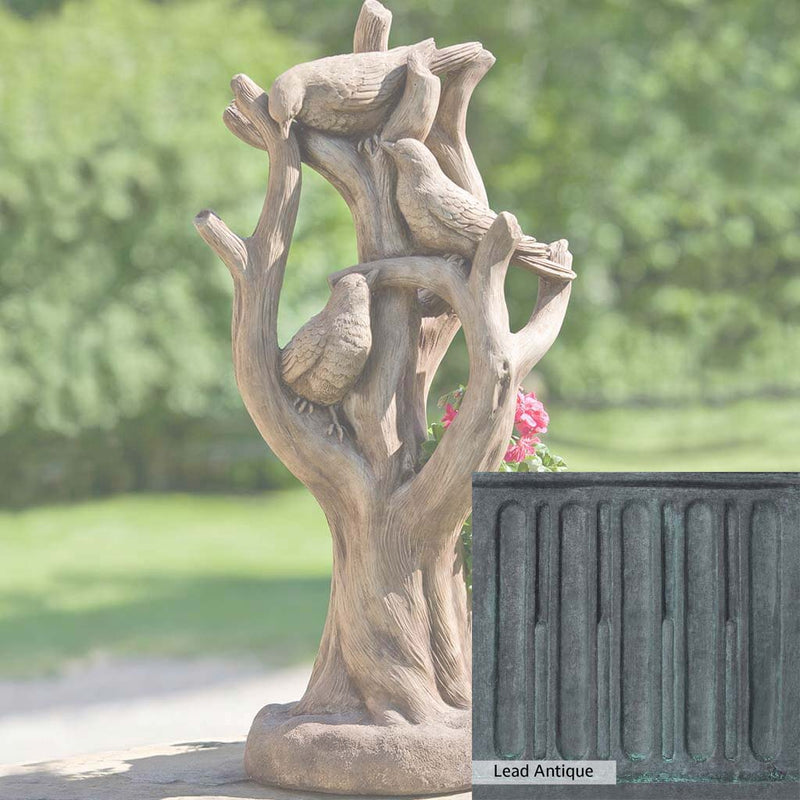 The Lead Antique Patina for the Campania International Morning Gossip Planter, aged blue and grey layered to give the look of a classic antique lead patina.