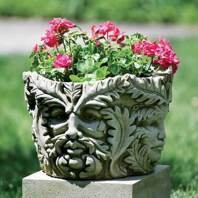Campania International Sylvan Planter is shown in the English Moss Patina. Made from cast stone.