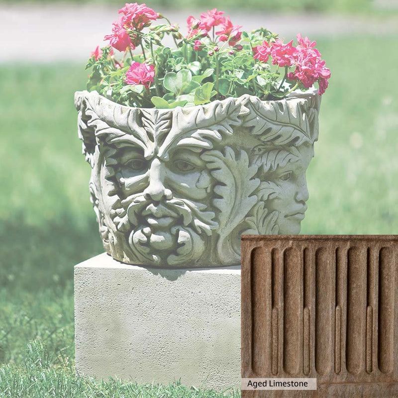 Aged Limestone Patina for the Campania International Sylvan Planter, brown, orange, and green for an old stone look.